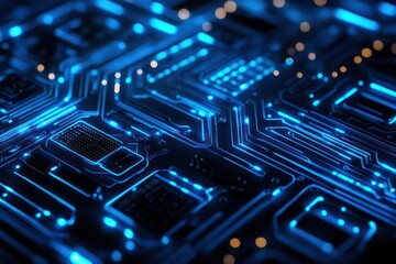 Abstract glowing blue tech background with circuits