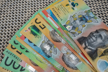 Close-up of Vibrant Australian Currency: Financial Planning and Global Economy Theme