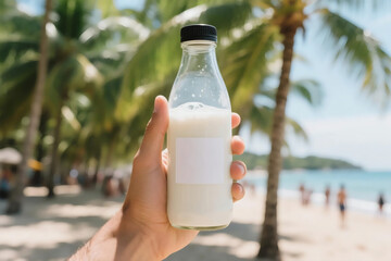 Milk coconut juice natural beverage summer ice refreshing mockup photo E-commerce marketing poster Background shooting scene