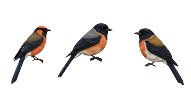 Illustration Of Pixelated Birds In A Transparent Background With Orange Red And Blue Colors - Powered by Adobe