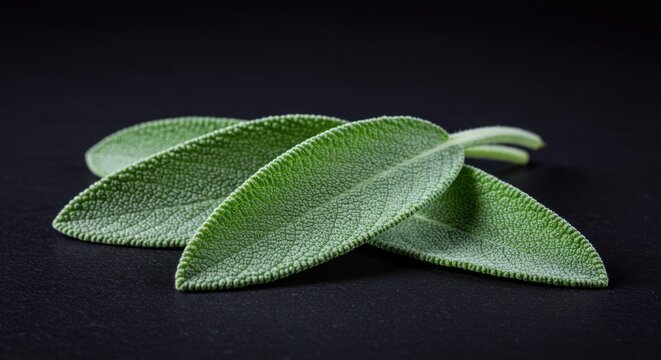 Fresh sage leaves on a dark background, close-up of herbs