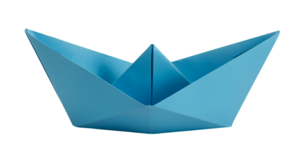Isolated Blue Origami Boat Illustration On Transparent Background
