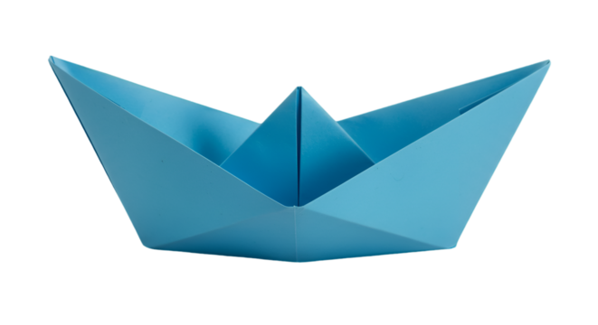 Isolated Blue Origami Boat Illustration On Transparent Background