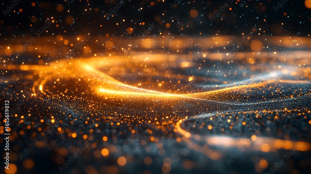 Poster abstract design with shimmering golden particles.