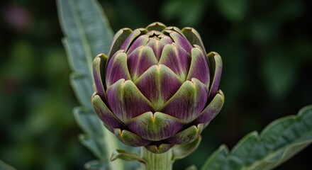 Obraz premium Close-up of a fresh artichoke growing in a garden setting.