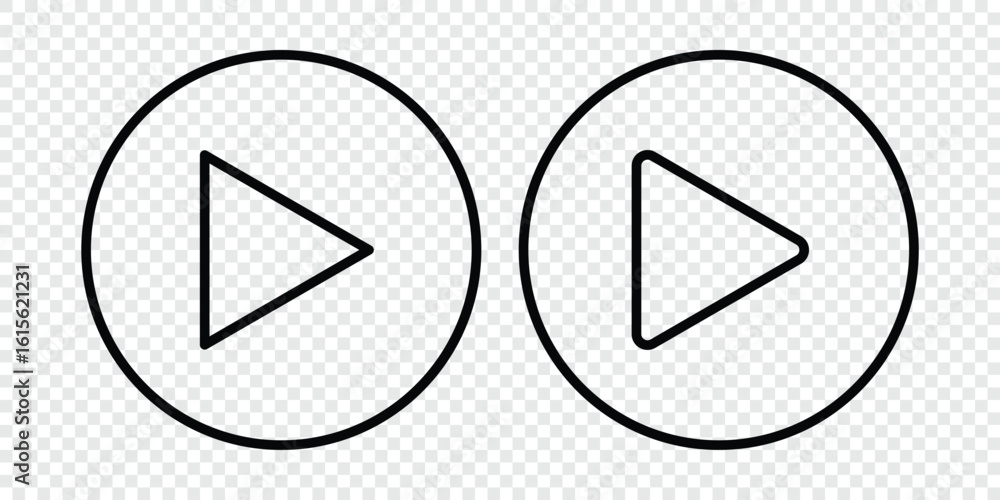 Poster play button icon set on transparent background png. media player ui icons. start symbol, web media i
