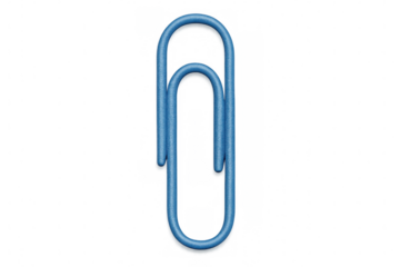 Studio shot of a simple blue paperclip on a transparent background, ready to hold documents together
