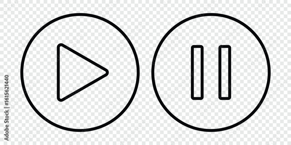 Poster play button icon set on transparent background png. media player ui icons. minimalist play and pause