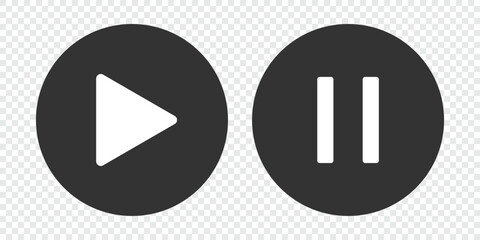 Play button icon set on transparent background PNG. Media player UI icons. Minimalist play and pause icons. Start symbol, web media interface play sign. Vector illustration.