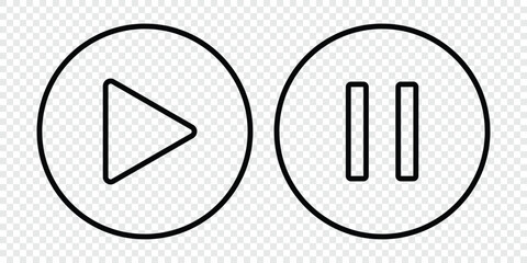 Play button icon set on transparent background PNG. Media player UI icons. Minimalist play and pause icons. Start symbol, web media interface play sign. Vector illustration.