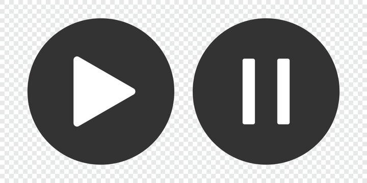 Play button icon set on transparent background PNG. Media player UI icons. Minimalist play and pause icons. Start symbol, web media interface play sign. Vector illustration.