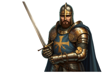 Illustration Of A Gold Armored Knight Holding A Sword Isolated
