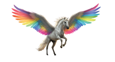 Illustration Of A Majestic Pegasus With Rainbow Wings And Transparent Background