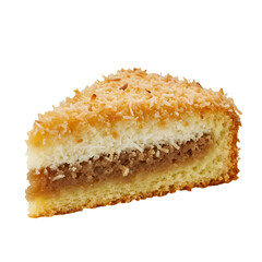 Isolated Cake Slice Photo With Coconut Layer And Brown Filling On Transparent Background