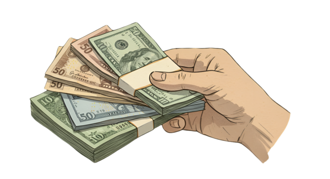 Illustration Of Hand Holding Money Representing Finance and Wealth