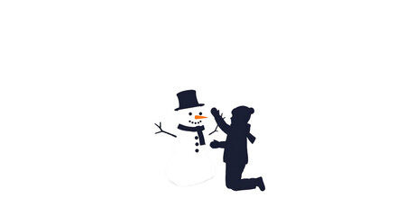 Illustration Of A Silhouette Person Touching A Snowman With Black Background