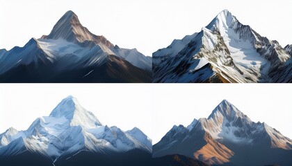 four different snow capped mountain peak selections cut out transparent