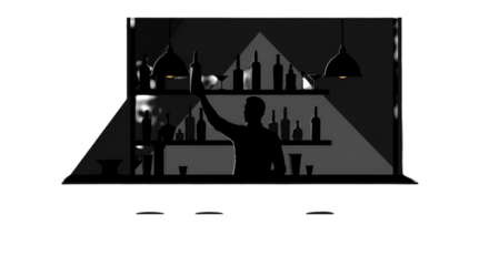 Illustration Of A Silhouette Bar With Bartender In Monochrome Background