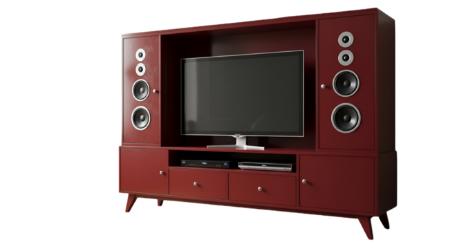 Retro Red Television Cabinet Isolated on Transparent Background