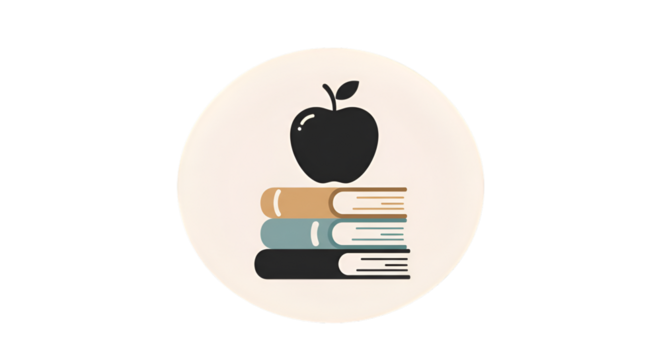 Illustration Of A Stacked Books With Apple Icon On White Circle Background