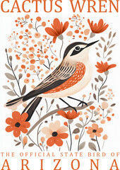 Arizona State Bird Cactus wren Wall Hanging Home Decoration Poster, State Birds Gallery Wall Art