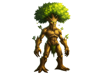 Illustration Of A Tree Monster With Green Leaves Standing On Transparent Background