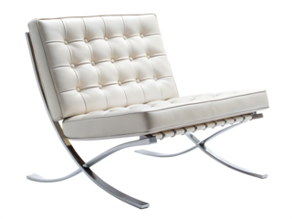 modern white leather barcelona chair with chrome on white background PNG.AI Generated.