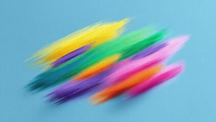 Vibrant, multicolored brushstrokes on a light blue surface