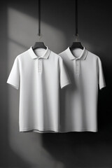 Two white collared shirts on hangers