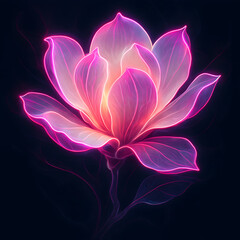 Grand Neon Magnolia with Glowing Outline