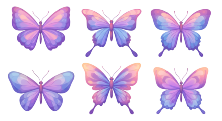 Illustration of Pixel Butterflies in Pink and Purple with Transparent Background
