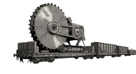 Illustration Of Mining Equipment On Rail Transport In Grey Tones