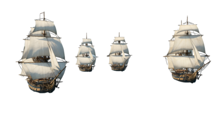 Illustration Of Ships Sailing on Isolated Transparent Black Background