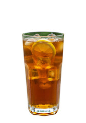 Iced Tea Illustration With Lemon Slice And Ice Cubes In Transparent Glass