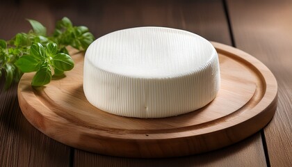 creamy white block of soft cheese on wooden board cheese vegan