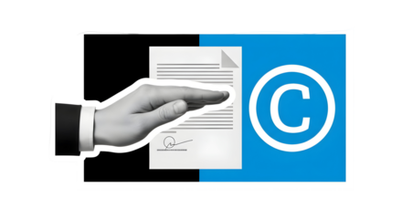 Copyright Protection Concept: Hand Holding Document with Copyright Symbol Illustration