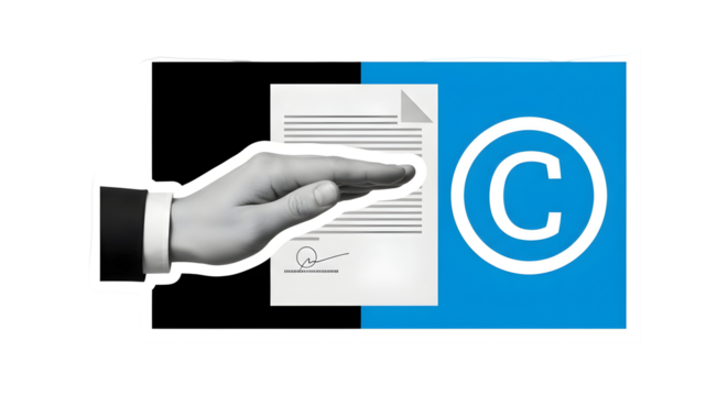 Copyright Protection Concept: Hand Holding Document with Copyright Symbol Illustration