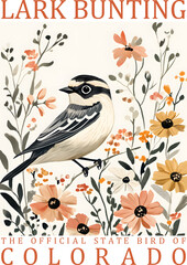 Fototapeta premium Colorado State Bird Lark bunting Wall Hanging Home Decoration Poster, State Birds Gallery Wall Art