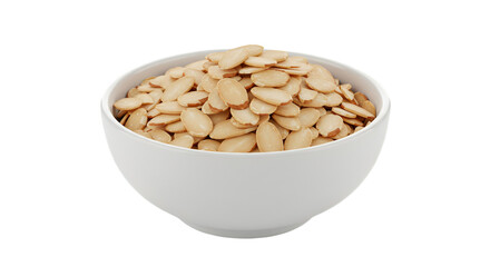 Isolated Almonds In White Bowl On Transparent Background Photo