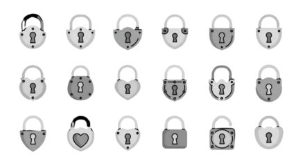 Illustrative Silver Locks on Transparent Black Background for Security and Access