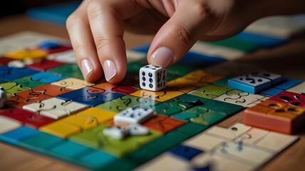 Obraz premium A close-up of hands assembling a puzzle or playing a board game 
