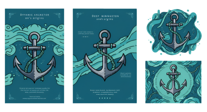 Illustration Anchor Sea Wave Design Elements On Blue Background Retro Vintage