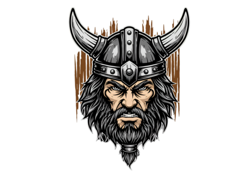 Illustration Of A Brutal Viking Head With Helmet Horn And Angry Face