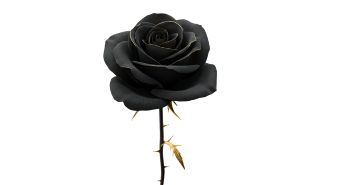 Isolated 3D Illustration Of A Black Rose With Gold Accents On Transparent Background