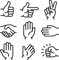 Obraz premium Minimal Hand Gesture Icons – Line Art Collection of Human Hands and Signals