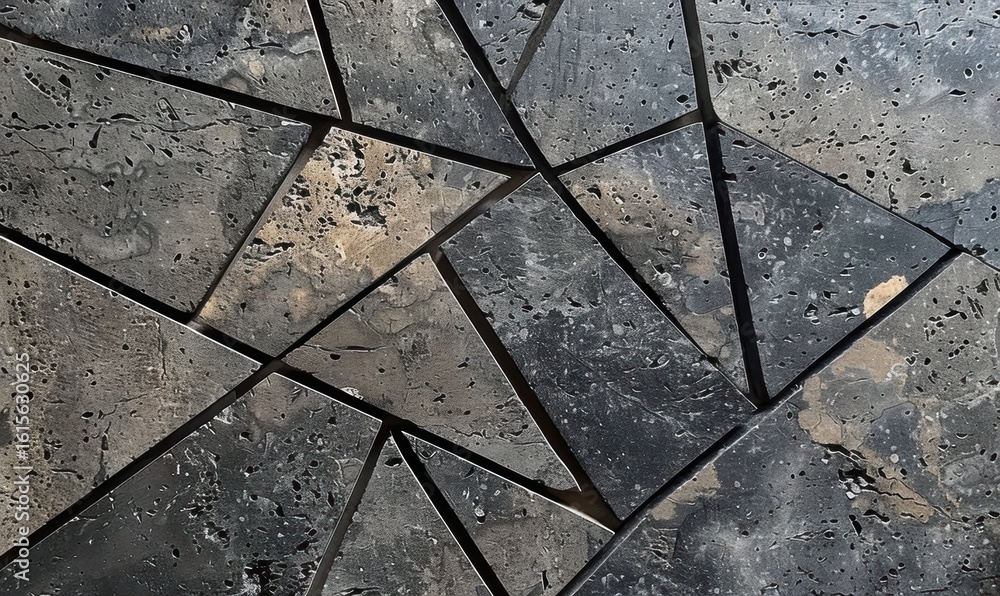 Poster trapezoidal tile geometric pattern background texture in dark gray tones