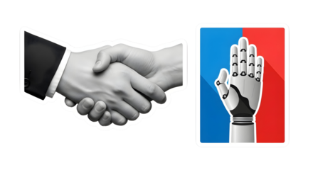 Human and Robot Handshake: A Symbol of AI Collaboration and Future Technology Partnerships