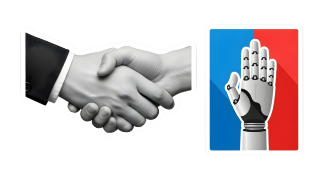 Human and Robot Handshake: A Symbol of AI Collaboration and Future Technology Partnerships
