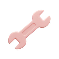Isolated 3D Pink Wrench Tool Icon Against a Transparent Background