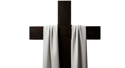 Isolated Background Of Wooden Cross With White Cloth Christianity Symbol
